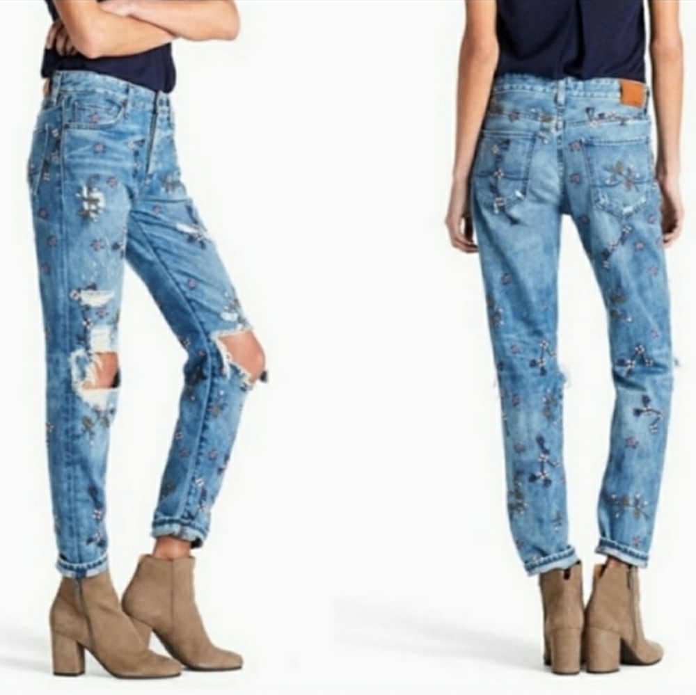 Lucky Brand Sienna Mid-Rose Floral Ripped Jeans